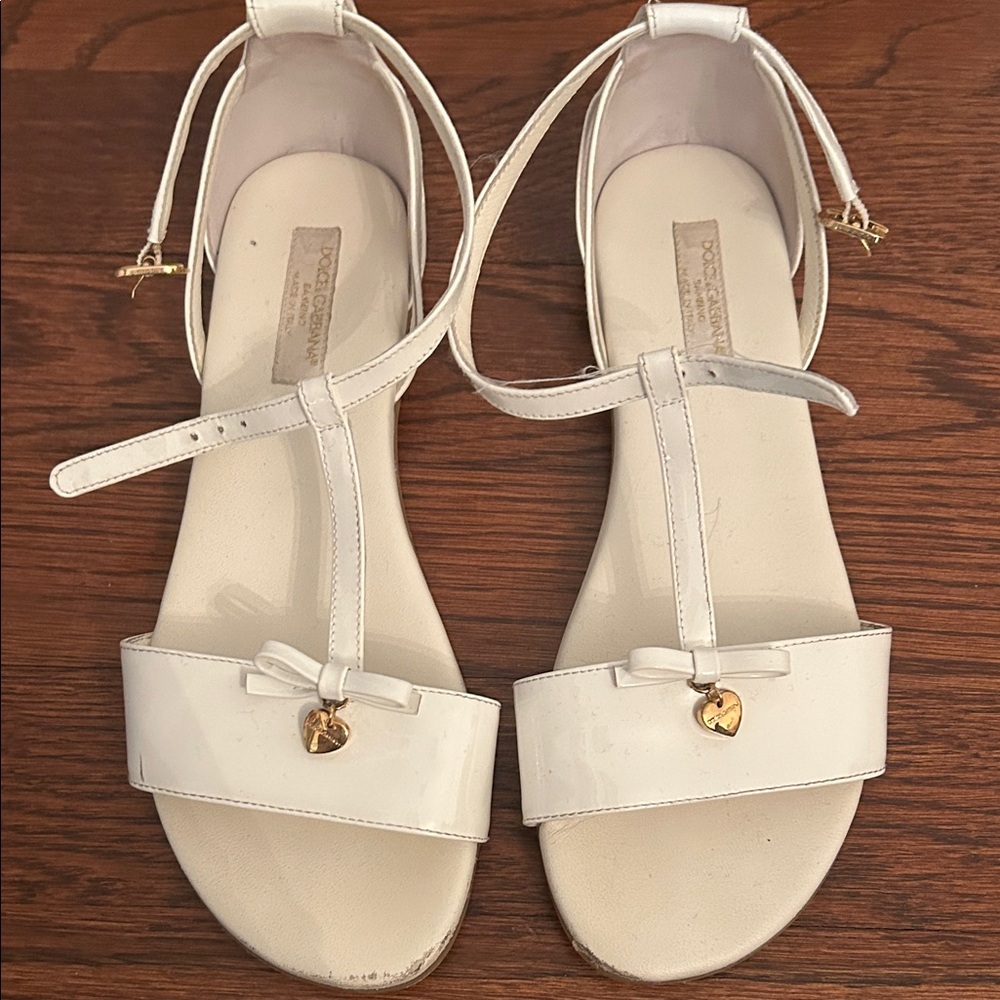 Dolce and Gabbana Girls White Sandals with Gold Accents